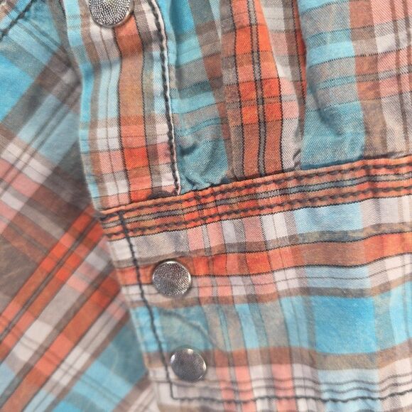 Cowboy Up Snap Front Long Sleeve Western Shirt Men's L Orange Plaid Rodeo Cowboy - Picture 6 of 10